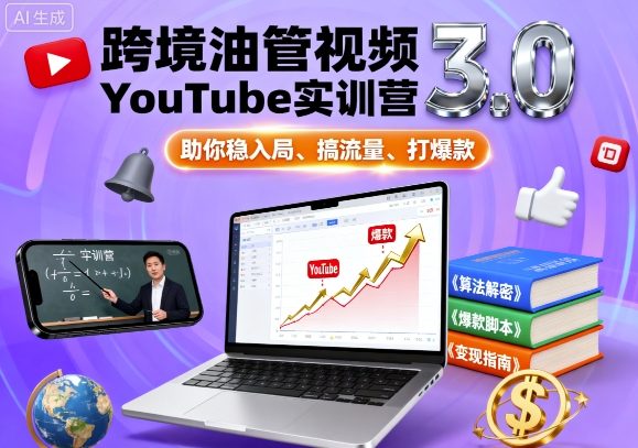 跨境油管视频YouTube实训营3.0，助你稳入局、搞流量、打爆款-云动网创-专注网络创业项目推广与实战，致力于打造一个高质量的网络创业搞钱圈子。
