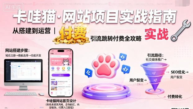 卡哇猫·网站项目，网站搭建与运营以及引流跳转付费-云动网创-专注网络创业项目推广与实战，致力于打造一个高质量的网络创业搞钱圈子。