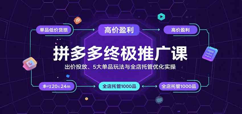 拼多多终极推广课：出价投放、5大单品玩法与全店托管优化实操-云动网创-专注网络创业项目推广与实战，致力于打造一个高质量的网络创业搞钱圈子。