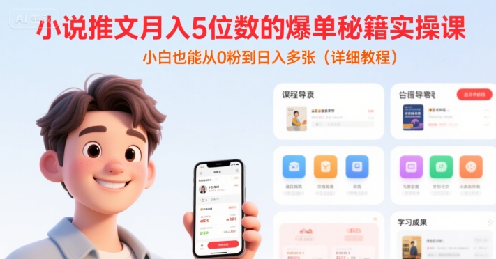 小说推文月入5位数的爆单秘籍实操课，，小白也能从0粉到日入多张(详细教程)-云动网创-专注网络创业项目推广与实战，致力于打造一个高质量的网络创业搞钱圈子。