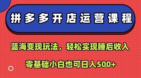 拼多多开店运营课程：蓝海变现玩法，轻松实现睡后收入，零基础小白也可日入5张-云动网创-专注网络创业项目推广与实战，致力于打造一个高质量的网络创业搞钱圈子。