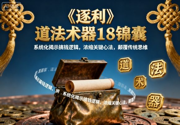 《逐利》道法术器18锦囊，系统化揭示搞钱逻辑，浓缩关键心法，颠覆传统思维-云动网创-专注网络创业项目推广与实战，致力于打造一个高质量的网络创业搞钱圈子。