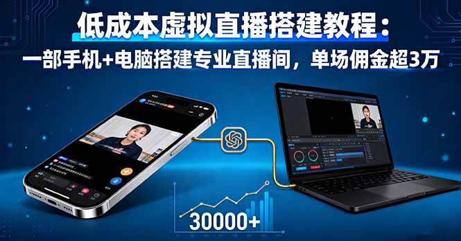 （16156期）低成本虚拟直播搭建教程：一部手机+电脑搭建专业直播间，单场佣金超3万-云动网创-专注网络创业项目推广与实战，致力于打造一个高质量的网络创业搞钱圈子。