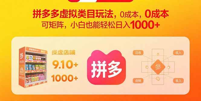 （15943期）拼多多虚拟类目玩法，0成本，可矩阵，小白也能轻松日入1000+-云动网创-专注网络创业项目推广与实战，致力于打造一个高质量的网络创业搞钱圈子。
