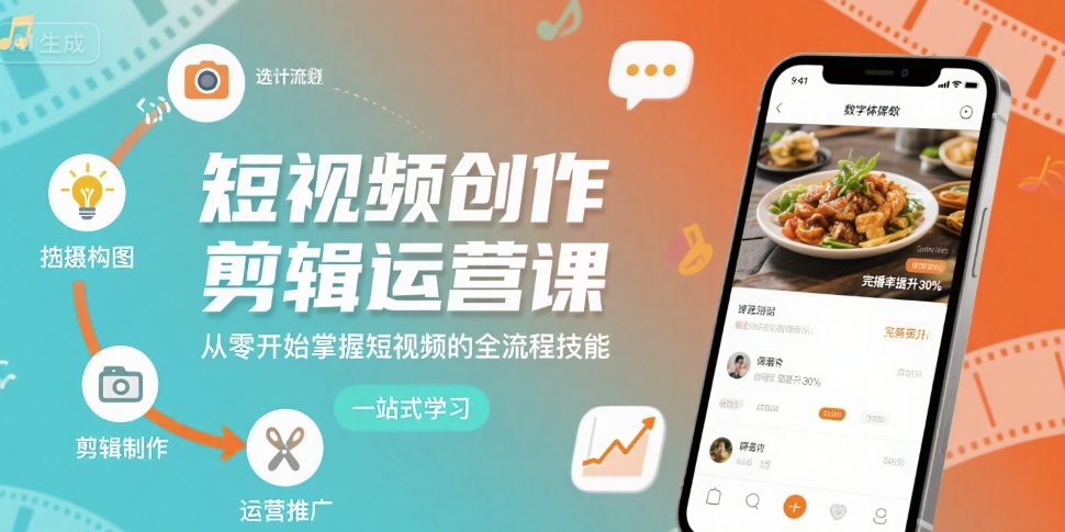 短视频创作剪辑运营课，从零开始掌握短视频的全流程技能-云动网创-专注网络创业项目推广与实战，致力于打造一个高质量的网络创业搞钱圈子。