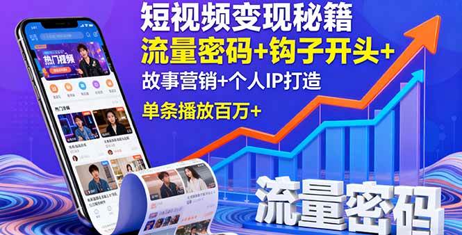 （16079期）短视频变现秘籍，流量密码+钩子开头+故事营销+个人IP打造，单条播放百万+-云动网创-专注网络创业项目推广与实战，致力于打造一个高质量的网络创业搞钱圈子。