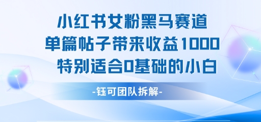 小红书女粉黑马赛道单篇帖子带来收益1k+，特别适合0基础的小白-云动网创-专注网络创业项目推广与实战，致力于打造一个高质量的网络创业搞钱圈子。