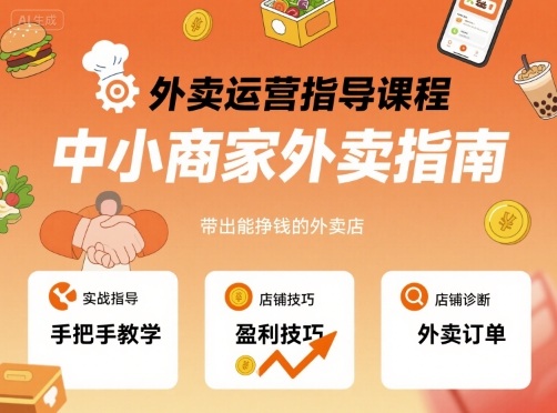 外卖运营指导课程，中小商家外卖指南，手把手带出能挣钱的外卖店-云动网创-专注网络创业项目推广与实战，致力于打造一个高质量的网络创业搞钱圈子。