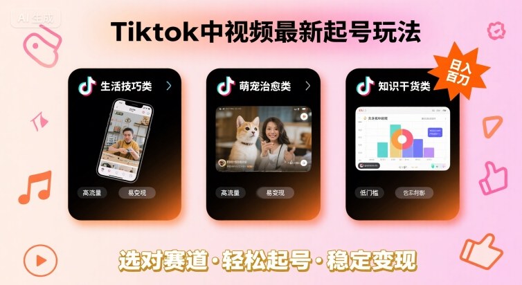 Tiktok中视频最新起号玩法，想要日入百刀，做好这几个赛道就可以了-云动网创-专注网络创业项目推广与实战，致力于打造一个高质量的网络创业搞钱圈子。
