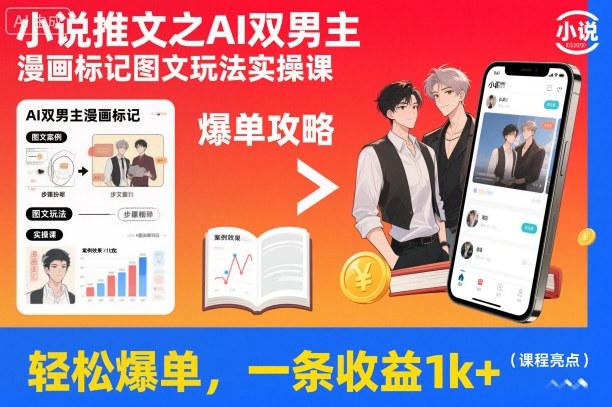 小说推文之AI双男主漫画标记图文玩法实操课，轻松爆单，一条收益1k+-云动网创-专注网络创业项目推广与实战，致力于打造一个高质量的网络创业搞钱圈子。