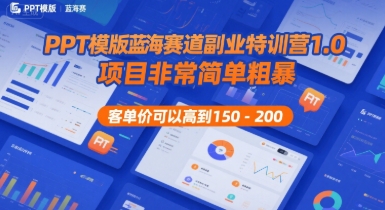 PPT模版蓝海赛道副业特训营1.0，项目非常简单粗暴，客单价可以高到150-200-云动网创-专注网络创业项目推广与实战，致力于打造一个高质量的网络创业搞钱圈子。