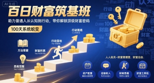 百日财富筑基班，助力普通人从认知到行动，带你解锁顶级财富密码-云动网创-专注网络创业项目推广与实战，致力于打造一个高质量的网络创业搞钱圈子。