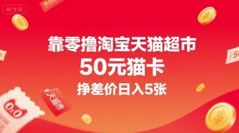 靠零撸淘宝天猫超市50元猫卡，挣差价日入5张-云动网创-专注网络创业项目推广与实战，致力于打造一个高质量的网络创业搞钱圈子。