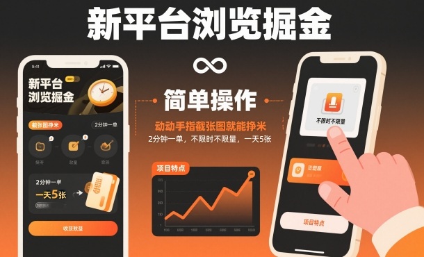 新平台浏览掘金，动动手指截张图就能挣米，2分钟一单，不限时不限量，一天5张【揭秘】-云动网创-专注网络创业项目推广与实战，致力于打造一个高质量的网络创业搞钱圈子。