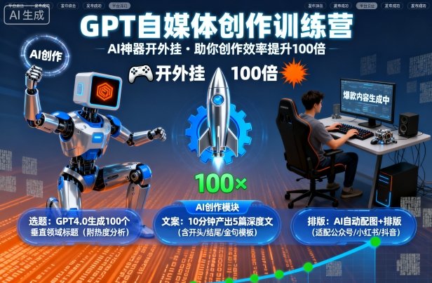 GPT自媒体创作训练营：AI神器开外挂，助你创作效率提升100倍-云动网创-专注网络创业项目推广与实战，致力于打造一个高质量的网络创业搞钱圈子。
