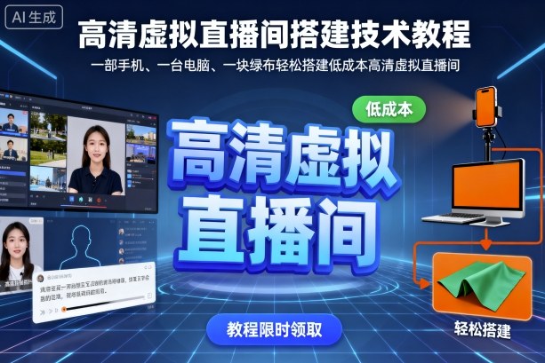 高清虚拟直播间搭建技术教程，一部手机、一台电脑、一块绿布轻松搭建低成本高清虚拟直播间-云动网创-专注网络创业项目推广与实战，致力于打造一个高质量的网络创业搞钱圈子。