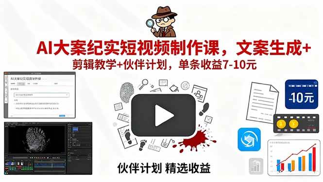 图片[1]-（15992期）AI大案纪实短视频制作课，文案生成+剪辑教学+伙伴计划，单条收益7-10元-云动网创-专注网络创业项目推广与实战，致力于打造一个高质量的网络创业搞钱圈子。