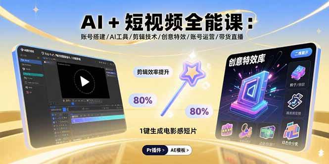 （15862期）AI+短视频全能课：账号搭建/AI工具/剪辑技术/创意特效/账号运营/带货直播-云动网创-专注网络创业项目推广与实战，致力于打造一个高质量的网络创业搞钱圈子。