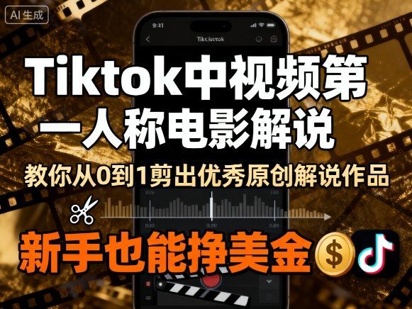 Tiktok中视频第一人称电影解说，教你从0到1剪出一个优秀的原创解说作品，新手也能挣美金-云动网创-专注网络创业项目推广与实战，致力于打造一个高质量的网络创业搞钱圈子。