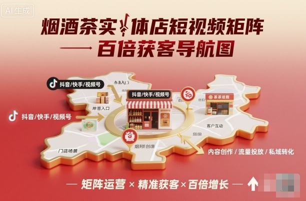 烟酒茶实体店短视频矩阵百倍获客导航图-云动网创-专注网络创业项目推广与实战，致力于打造一个高质量的网络创业搞钱圈子。