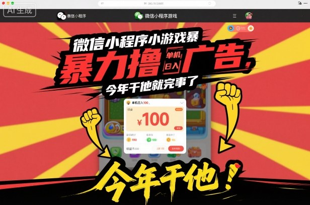 微信小程序小游戏暴力撸广告，单机日入100，今年干他就完事了-云动网创-专注网络创业项目推广与实战，致力于打造一个高质量的网络创业搞钱圈子。