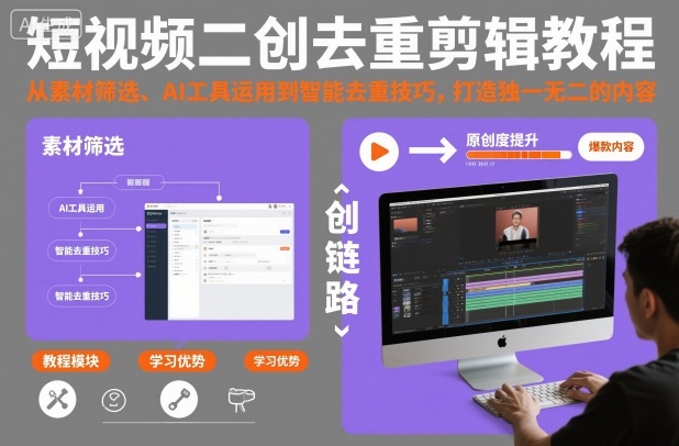 短视频二创去重剪辑教程，从素材筛选、AI工具运用到智能去重技巧，打造独一无二的内容-云动网创-专注网络创业项目推广与实战，致力于打造一个高质量的网络创业搞钱圈子。
