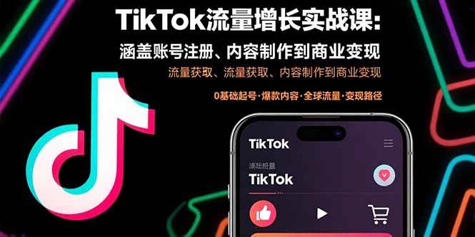 （15791期）TikTok流量增长实战课：涵盖账号注册、流量获取、内容制作到商业变现-云动网创-专注网络创业项目推广与实战，致力于打造一个高质量的网络创业搞钱圈子。