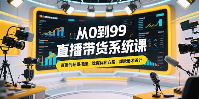 从0到99直播带货系统课，直播间场景搭建，数据优化方案，爆款话术设计-云动网创-专注网络创业项目推广与实战，致力于打造一个高质量的网络创业搞钱圈子。