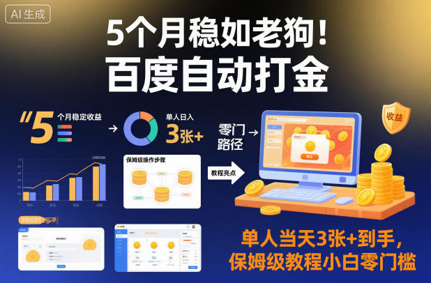 5个月稳如老狗！百度自动打金，单人当天3张+到手，保姆级教程小白零门槛【揭秘】-云动网创-专注网络创业项目推广与实战，致力于打造一个高质量的网络创业搞钱圈子。