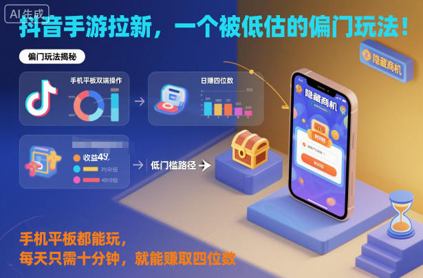 抖音手游拉新，一个被低估的偏门玩法！手机平板都能玩，每天只需十分钟，就能賺取四位数【揭秘】-云动网创-专注网络创业项目推广与实战，致力于打造一个高质量的网络创业搞钱圈子。