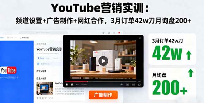 （16107期）YouTube营销实训：频道设置+广告制作+网红合作，3月订单42w刀月询盘200+-云动网创-专注网络创业项目推广与实战，致力于打造一个高质量的网络创业搞钱圈子。