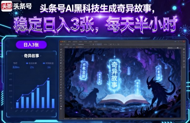 头条号AI黑科技生成奇异故事，稳定日入3张，每天半小时-云动网创-专注网络创业项目推广与实战，致力于打造一个高质量的网络创业搞钱圈子。