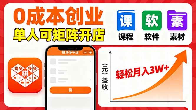 （16047期）拼多多虚拟电商，0成本，单人可矩阵开店，轻松月入3W+-云动网创-专注网络创业项目推广与实战，致力于打造一个高质量的网络创业搞钱圈子。
