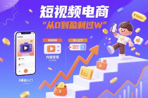 短视频电商：短视频变现从0到盈利过W-云动网创-专注网络创业项目推广与实战，致力于打造一个高质量的网络创业搞钱圈子。