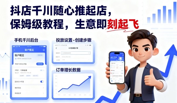 抖店千川随心推起店，保姆级教程，生意即刻起飞-云动网创-专注网络创业项目推广与实战，致力于打造一个高质量的网络创业搞钱圈子。