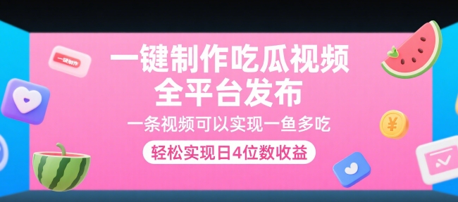 一键制作吃瓜视频，全平台发布，一条视频可以实现一鱼多吃，轻松实现日4位数收益【揭秘】-云动网创-专注网络创业项目推广与实战，致力于打造一个高质量的网络创业搞钱圈子。