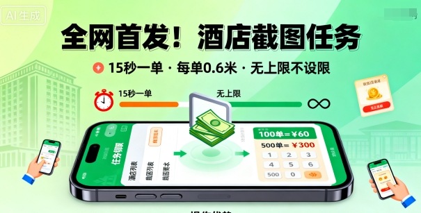 全网首发！酒店截图任务，15秒一单，每单0.6米，任务无上限不设限，矩阵操作单日3张到手【揭秘】-云动网创-专注网络创业项目推广与实战，致力于打造一个高质量的网络创业搞钱圈子。