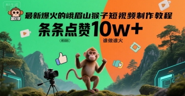 最新爆火的峨眉山猴子短视频制作教程，条条点赞10w+，谁做谁火【教程+提示词】-云动网创-专注网络创业项目推广与实战，致力于打造一个高质量的网络创业搞钱圈子。