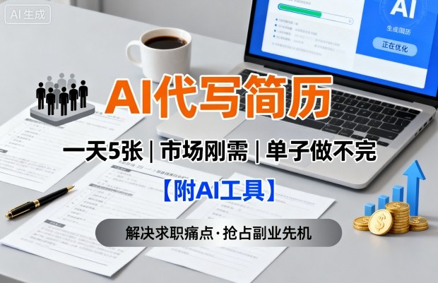 AI代写简历，一天5张，今年找工作难，市场刚需，单子做不完【附AI工具】-云动网创-专注网络创业项目推广与实战，致力于打造一个高质量的网络创业搞钱圈子。